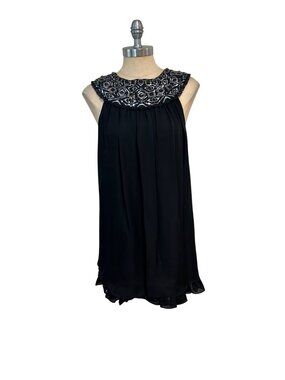 Alice + Olivia Black Embellished Silk Sleeveless Dress With Beads Small